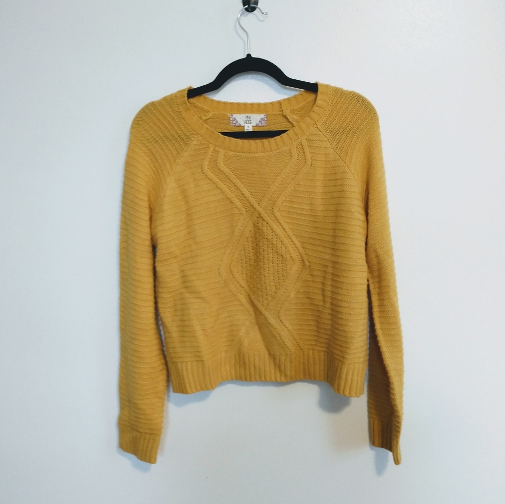 Pink Rose mustard yellow knit sweater with crewneck size medium